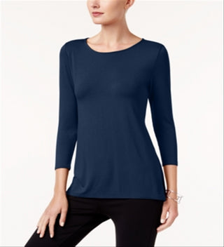 Alfani Women's High Low Mixed Media Pullover Top Blue Size Large