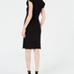 Bar III Women's Ribbed Ruffle Shoulder Sheath Dress Black Size Large