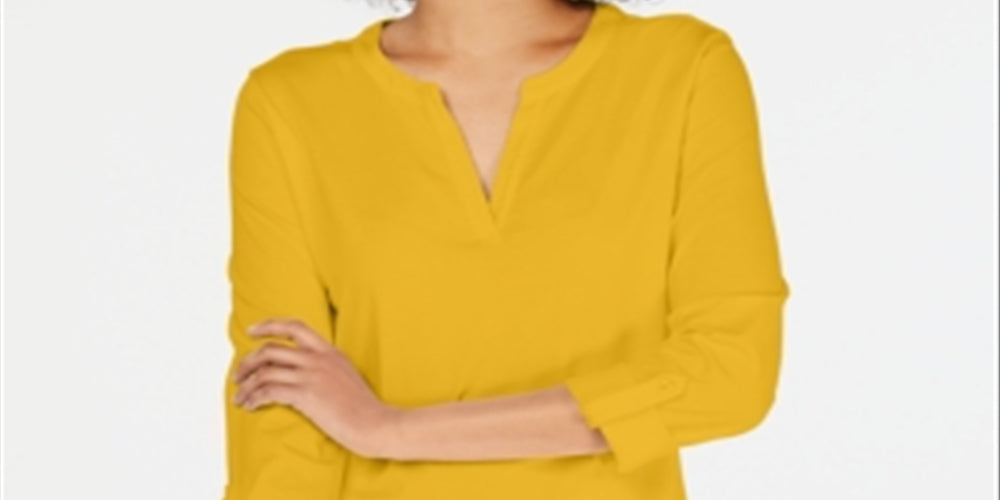 Charter Club Women's Supima Cotton Split Neck Top Yellow Size Small