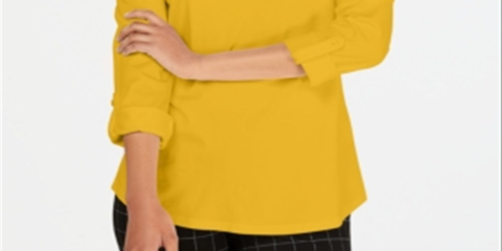 Charter Club Women's Supima Cotton Split Neck Top Yellow Size Small