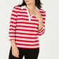 Karen Scott Women's Striped Split Neck Grommet Trim Top Red Size Large