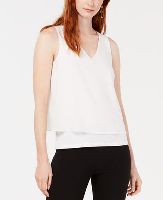 Bar III Women's Mixed Media Split Back Tank Top White Size Large