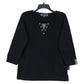 Karen Scott Women's Neck Inset Cotton Grommet Top Black Size Medium