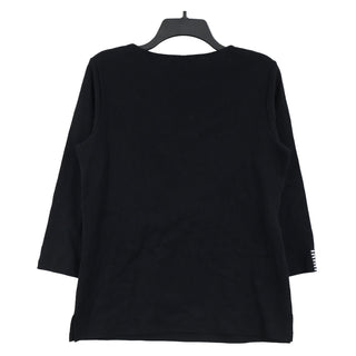 Karen Scott Women's Neck Inset Cotton Grommet Top Black Size Medium