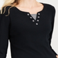 Karen Scott Women's Knit 3/4 Sleeve Split Neck Top Black Size Large