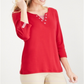 Karen Scott Women's Neck Inset Cotton Grommet Top Red Size Large