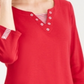 Karen Scott Women's Neck Inset Cotton Grommet Top Red Size Large