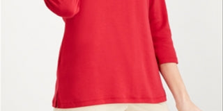 Karen Scott Women's Neck Inset Cotton Grommet Top Red Size Large