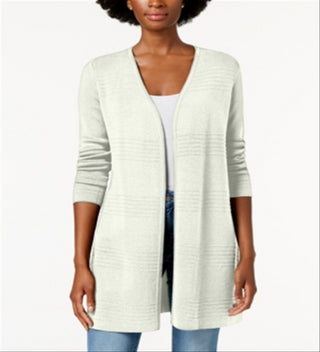 Charter Club Women's Ribbed Knit Open Front Cardigan White Size X-Large