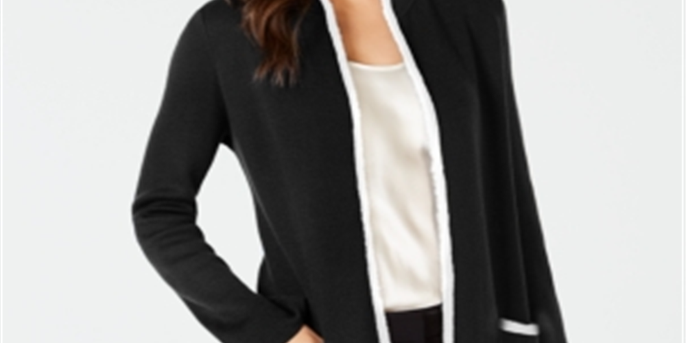 Alfani Women's Eyelash Trim Cardigan Black Size X-Small