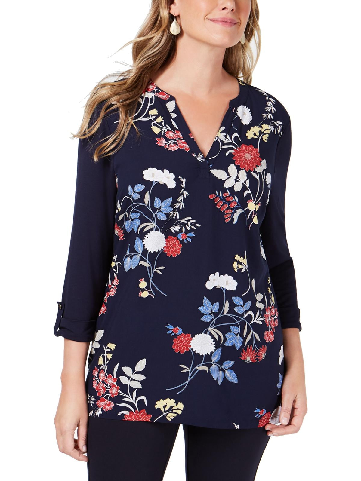 Charter Club Women's Leopard Butterfly T-Shirt Blue Size Large