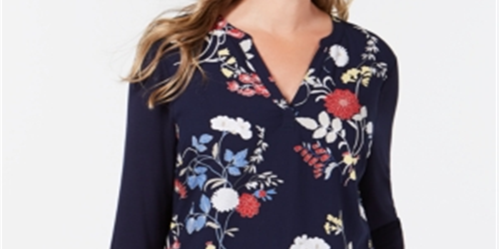 Charter Club Women's Leopard Butterfly T-Shirt Blue Size Large