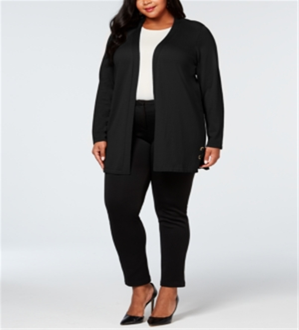 JM Collection Women's Grommet Lace Up Cardigan Black Size 2X