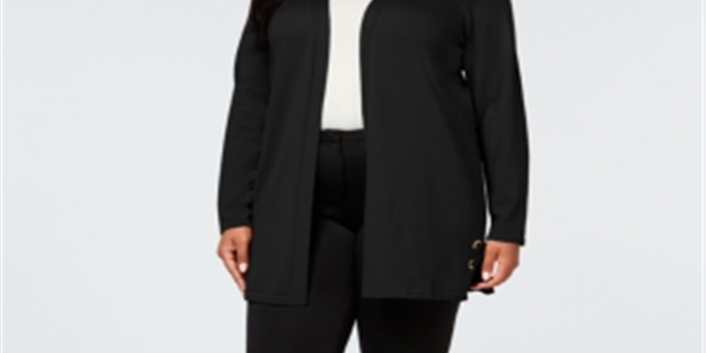 JM Collection Women's Grommet Lace Up Cardigan Black Size 2X