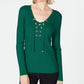 INC International Concepts Women's Ribbed Rhinestone Grommet Sweater Green Size Medium