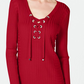 Inc International Concepts Women's Red Tie Solid Long Sleeve Keyhole Sweater Red Size XS