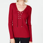Inc International Concepts Women's Red Tie Solid Long Sleeve Keyhole Sweater Red Size XS
