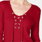INC International Concepts Women's Ribbed Rhinestone Grommet Long Sleeve V Neck Sweater Red Size Small
