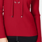 INC International Concepts Women's Ribbed Rhinestone Grommet Long Sleeve V Neck Sweater Red Size Small