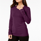 JM Collection Women's Embellished Cuff Sweater Purple Size Petite Medium
