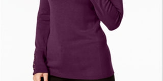 JM Collection Women's Embellished Cuff Sweater Purple Size Petite Medium