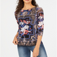 Charter Club Women's Scarf Print Knit Top Black Size Large