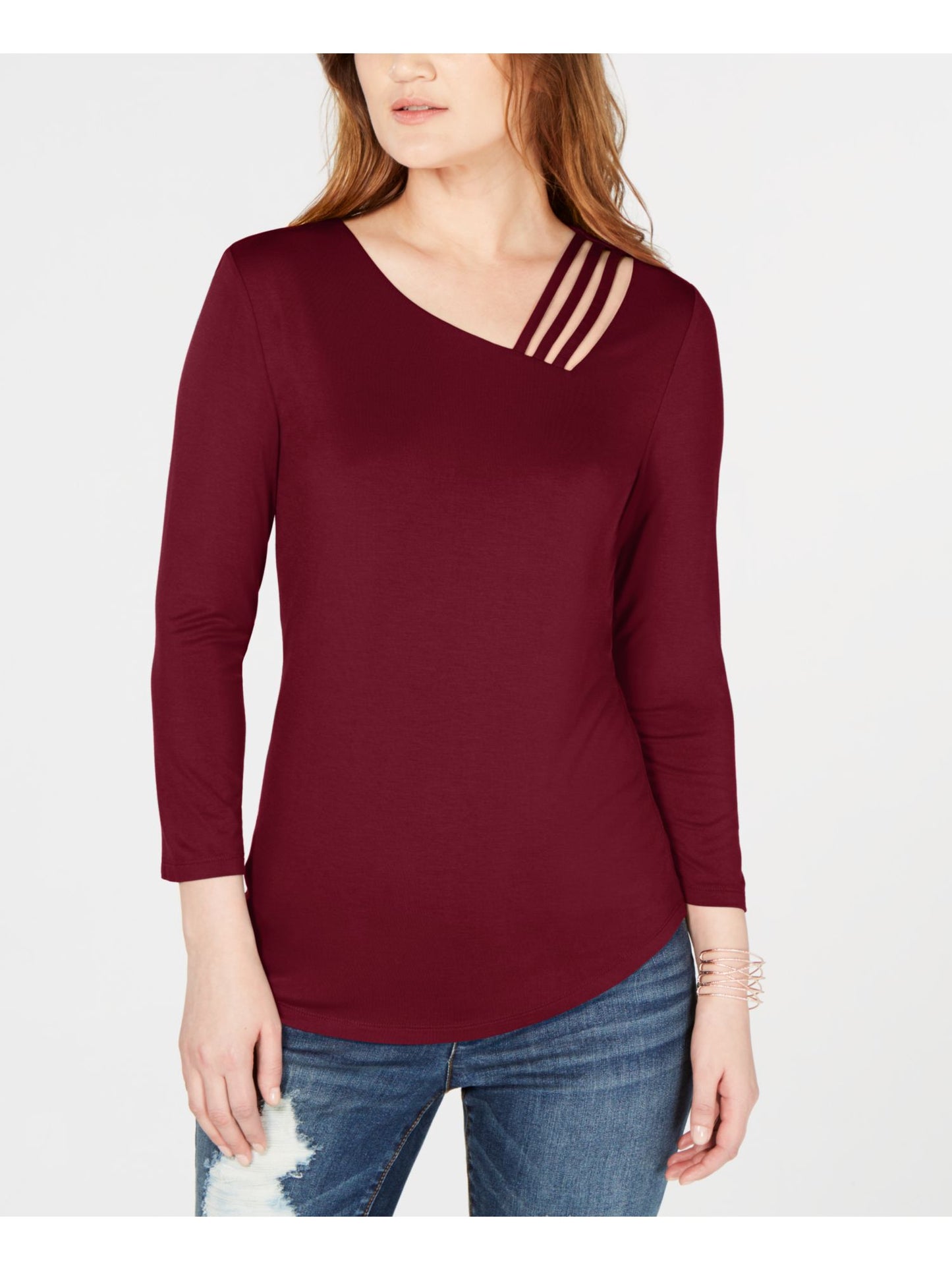 INC International Concepts Women's Cutout Detail Top Red Size Large