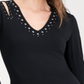 INC International Concepts Women's Embellished Long Sleeve V Neck Top Black Size XX-Large