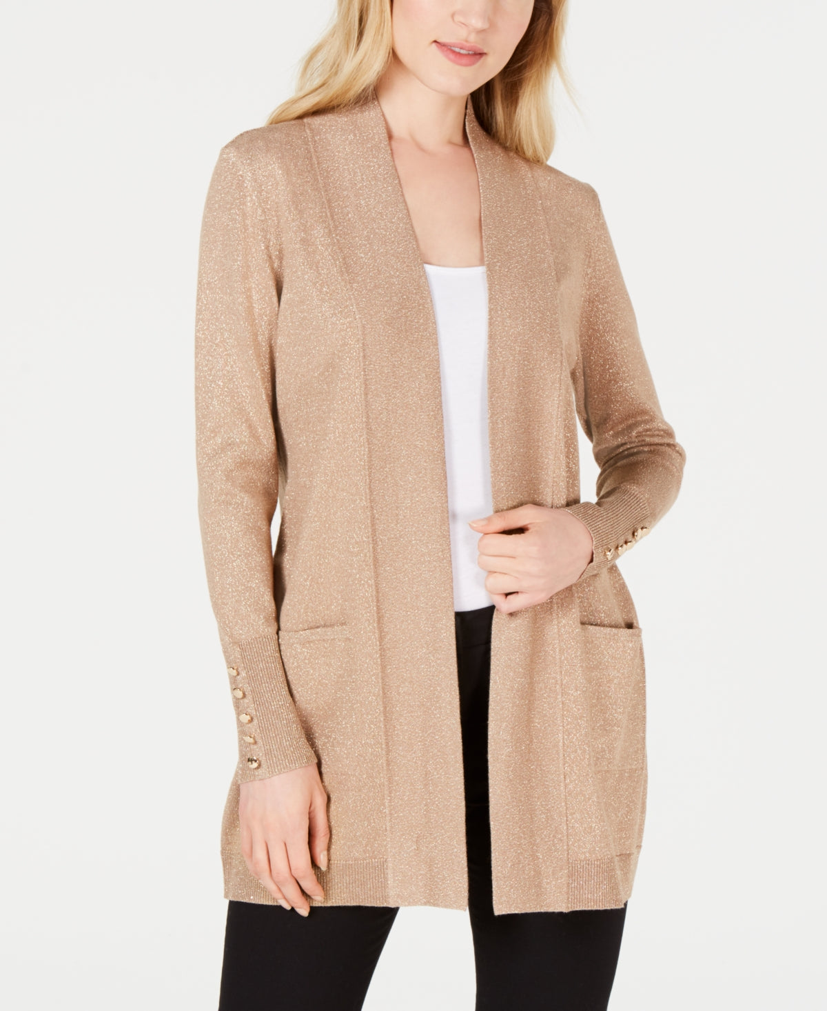 JM Collection Women's Button Sleeve Flyaway Cardigan Yellow Size Petite Small