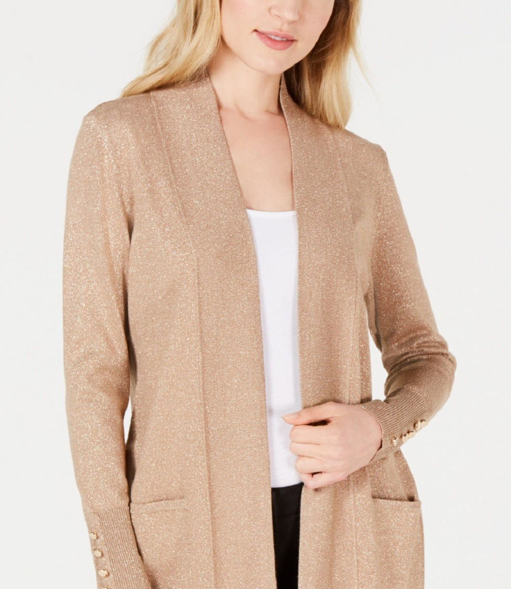 JM Collection Women's Button Sleeve Flyaway Cardigan Yellow Size Petite Small