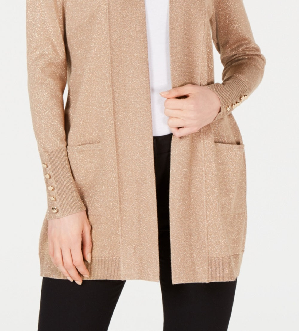 JM Collection Women's Button Sleeve Flyaway Cardigan Yellow Size Petite Small