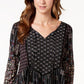 Style & Co Women's Printed Peasant Top Black Size Petite