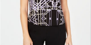 Alfani Women's Printed Round Hem T Shirt Black Size Petite Large