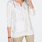 JM Collection Women's Embroidered Ruched Top White Size Petite