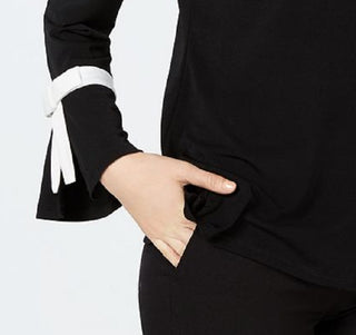 Charter Club Women's Tie Detail Sweater Black Size Petite Small