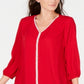 JM Collection Women's Jeweled Tiered Hem Blouse Red Size Large