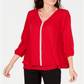 JM Collection Women's Jeweled Tiered Hem Blouse Red Size Large