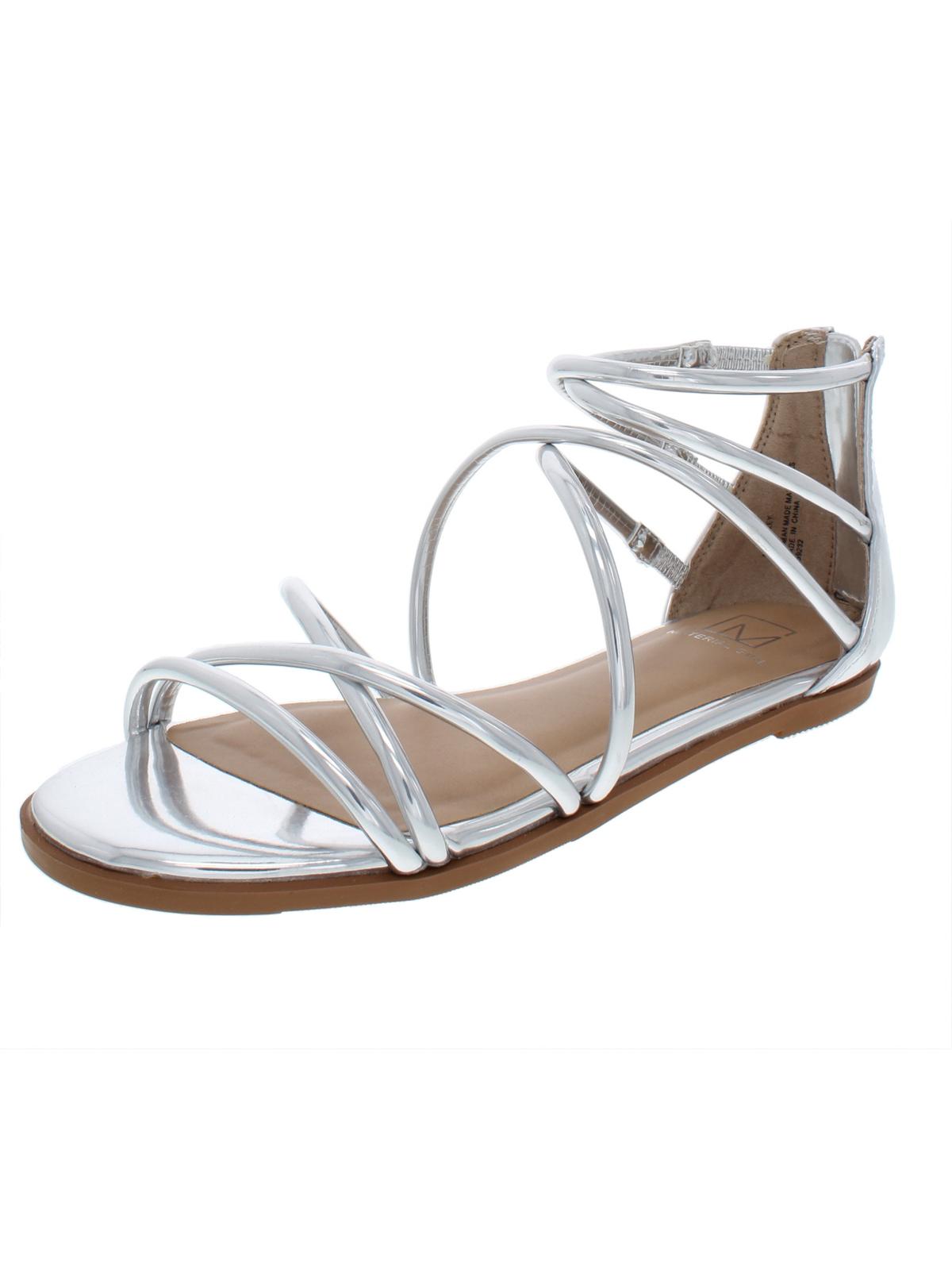 Material Girl Women's Westley Mirrored Strappy Flat Sandals Gray Size 9 M