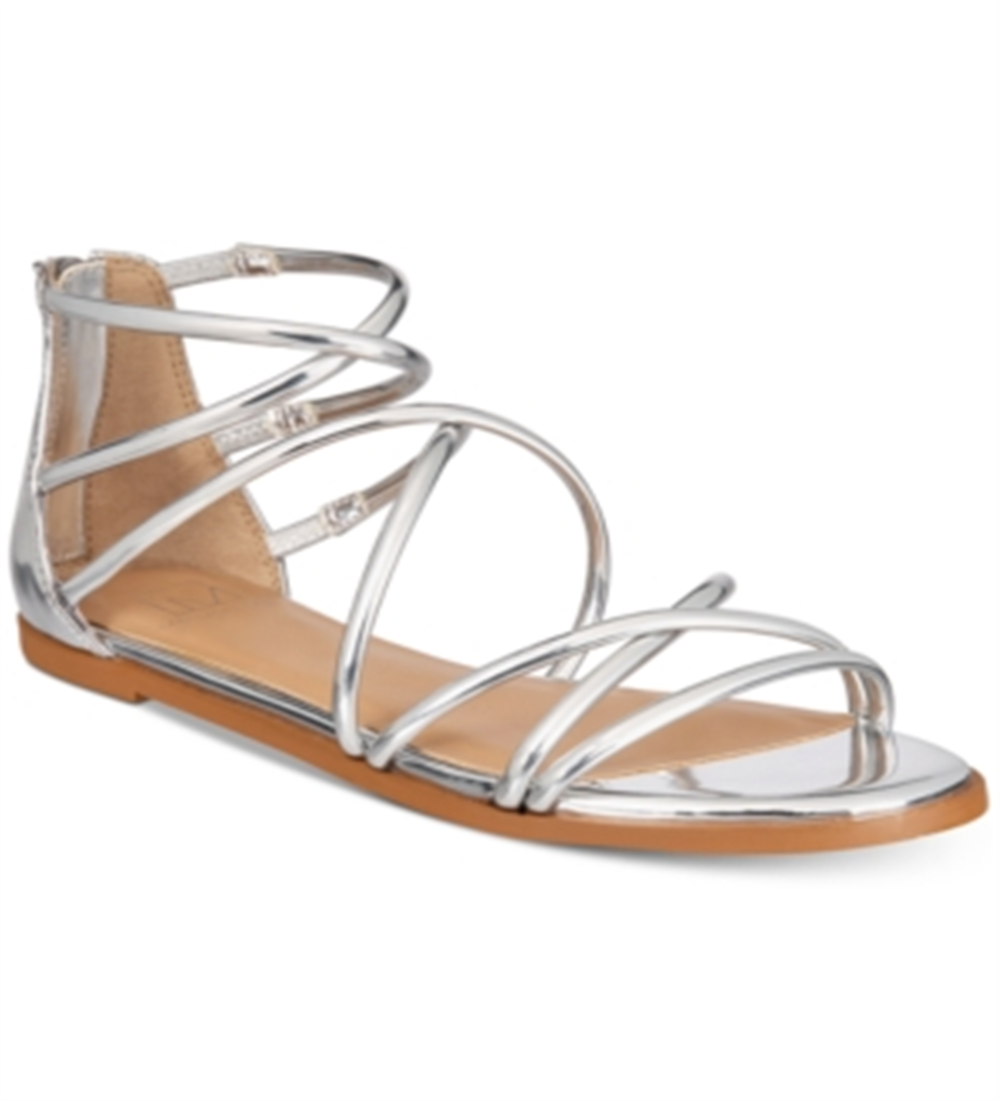 Material Girl Women's Westley Mirrored Strappy Flat Sandals Gray Size 9 M