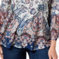 Style & Co Women's Printed Flare Sleeve Blouse White Size X-Small