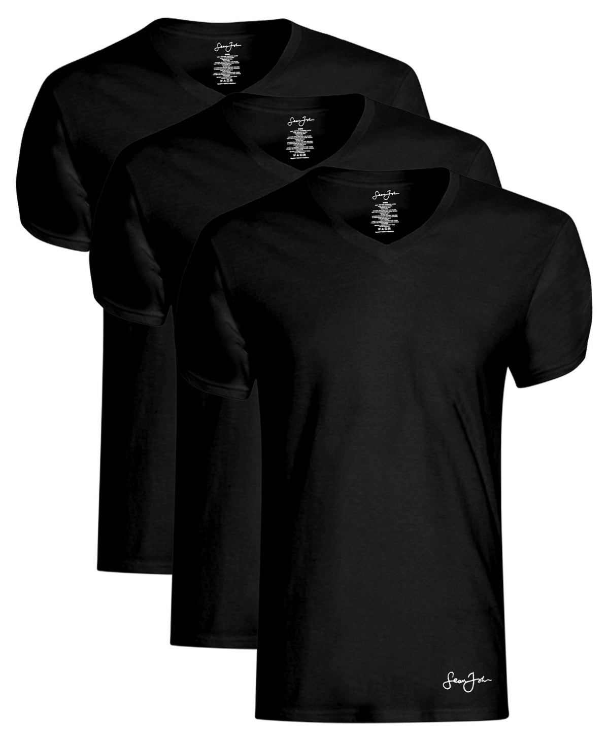 Sean John Men's Pack Of 3 V Neck Tee Black Size Small