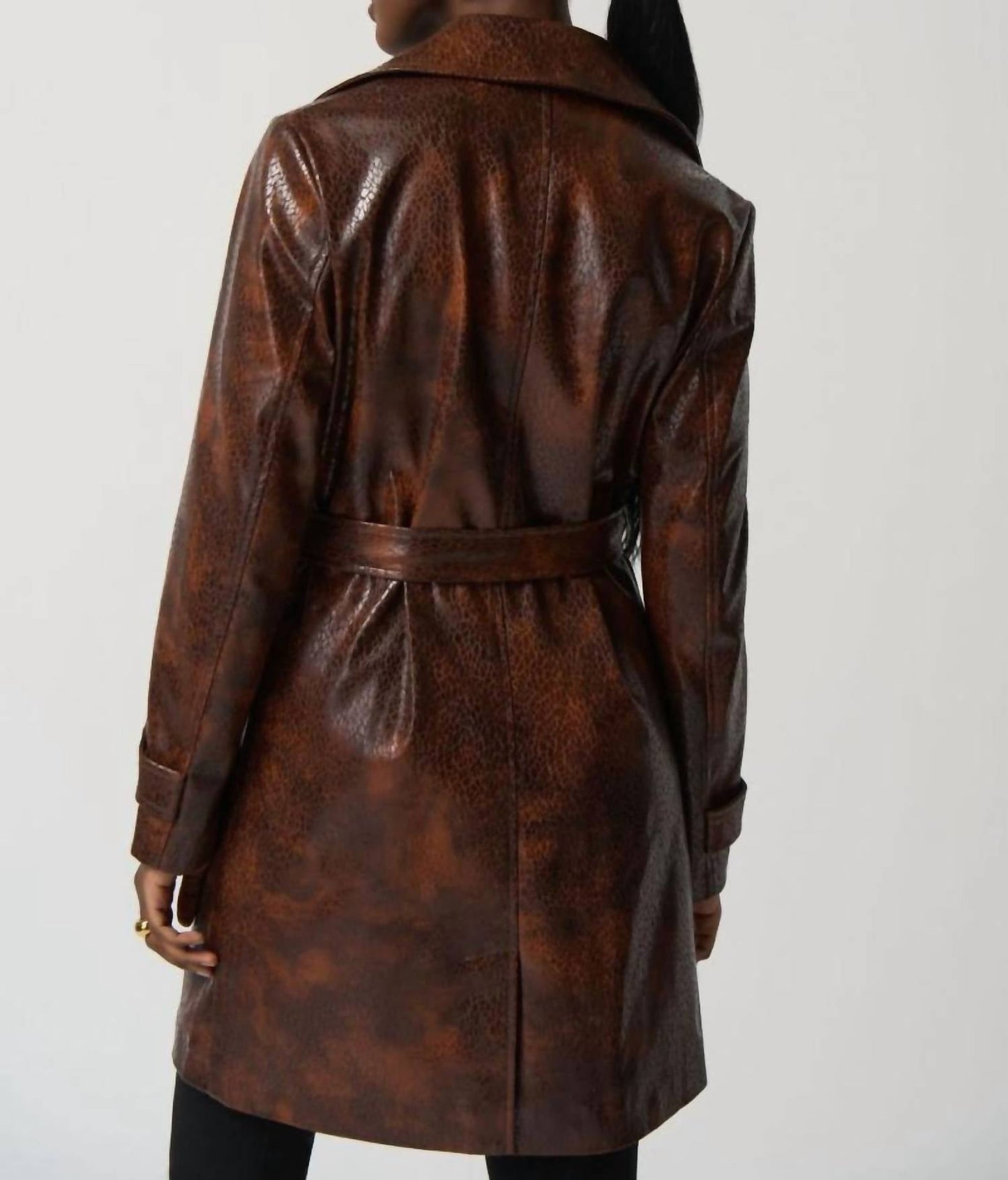 Joseph Ribkoff - Faux Leather Belted Double-breasted Coat