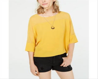 BCX Juniors' Crepe Boxy Necklace Top Yellow Size Large