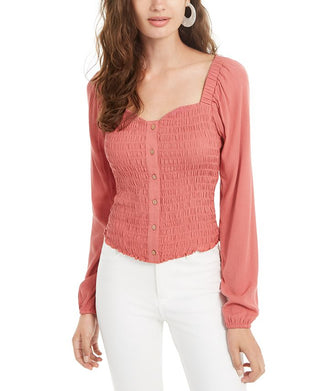 Self Esteem Junior's Smocked Sweetheart Blouse Coral Size Medium