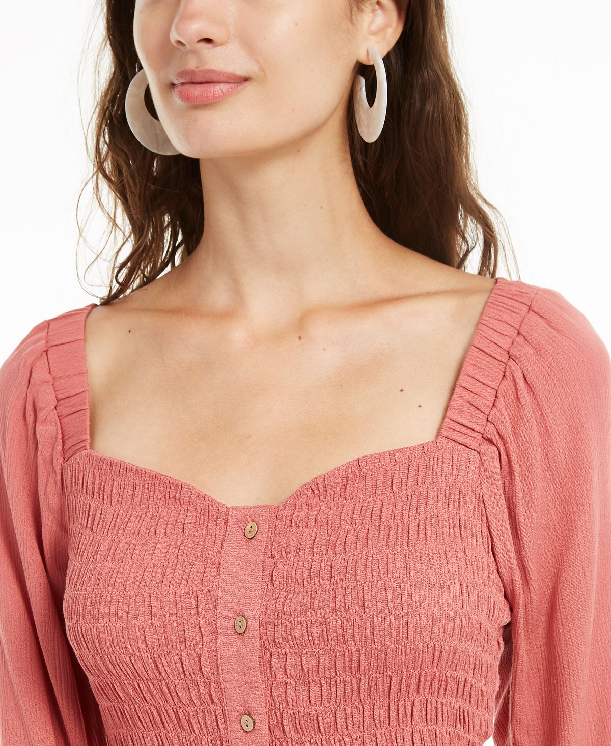 Self Esteem Junior's Smocked Sweetheart Blouse Coral Size Medium