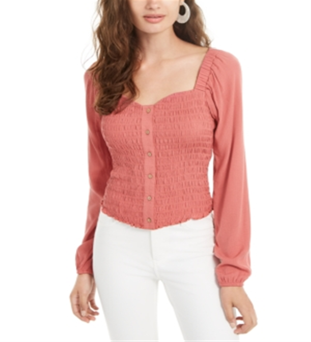 Self Esteem Junior's Smocked Sweetheart Blouse Coral Size Medium