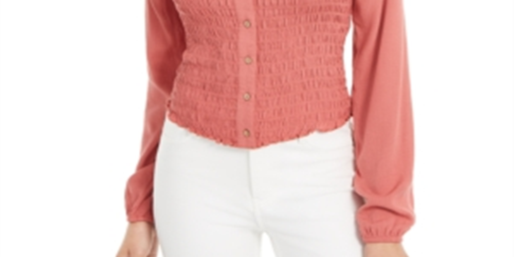 Self Esteem Junior's Smocked Sweetheart Blouse Coral Size Medium