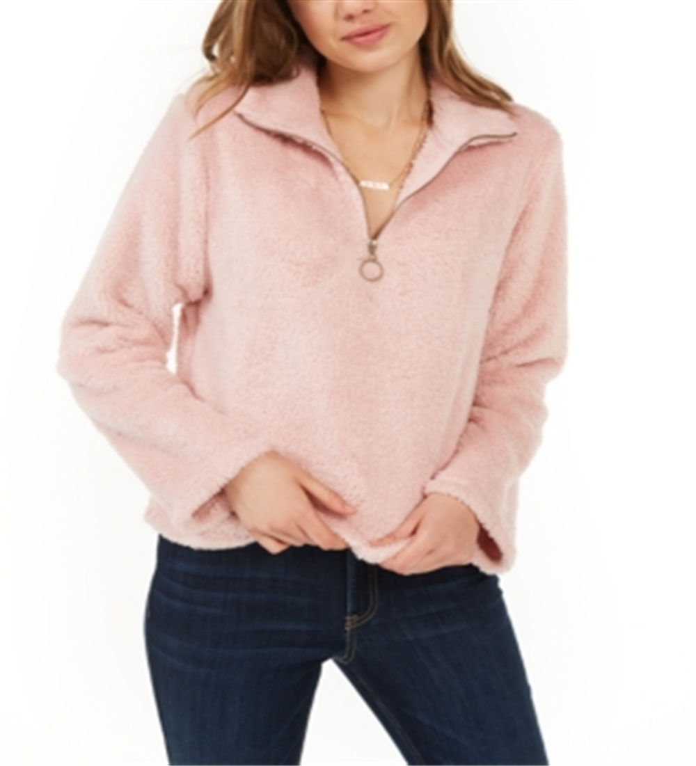 Self Esteem Junior's Zip Front Fuzzy Zip up Top Pink Size Medium