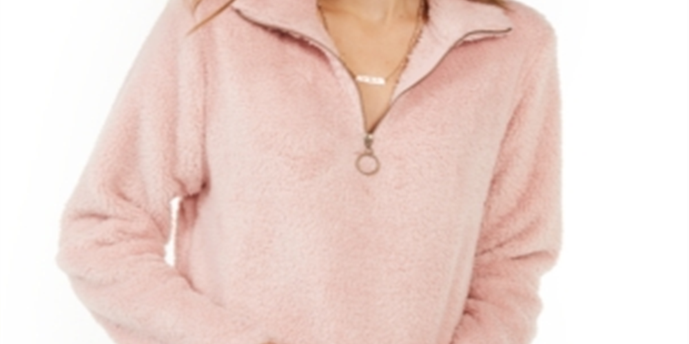 Self Esteem Junior's Zip Front Fuzzy Zip up Top Pink Size Medium