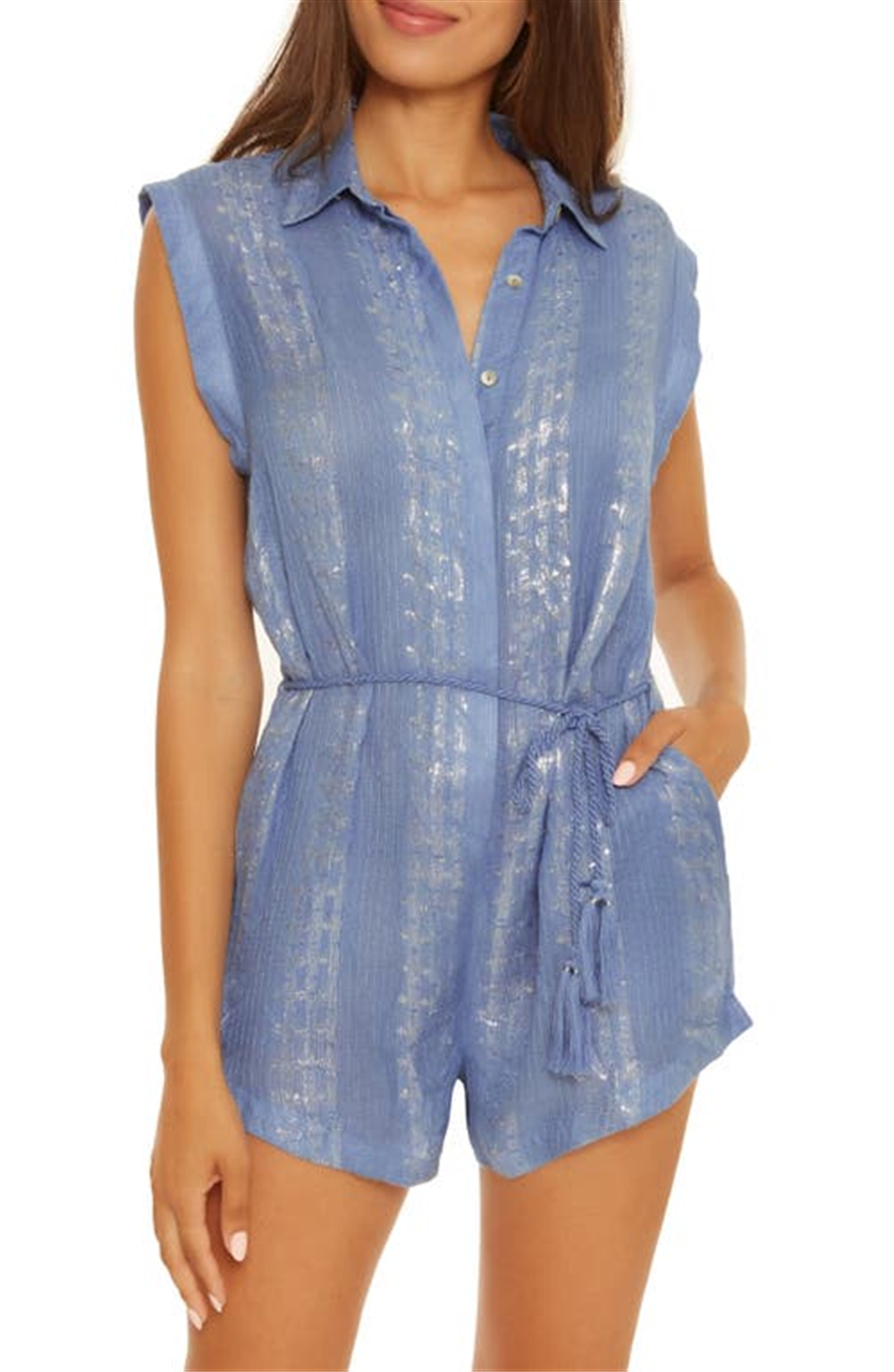 Isabella Rose Women's Villa Cover Up Romper Blue Size Large